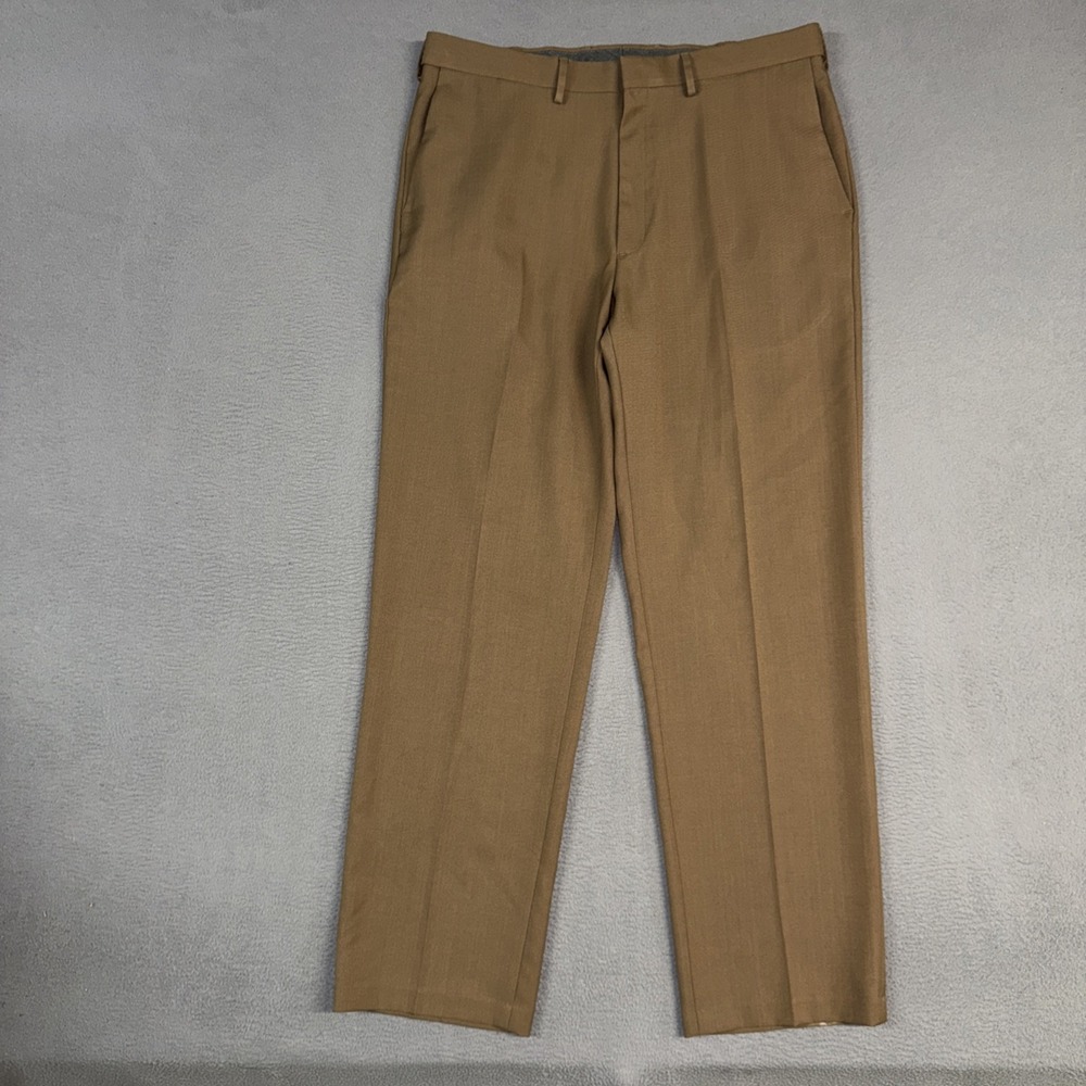 Haggar Pants Mens 36x32 Brown Straight Fit Premium Comfort 100% Polyester Dress